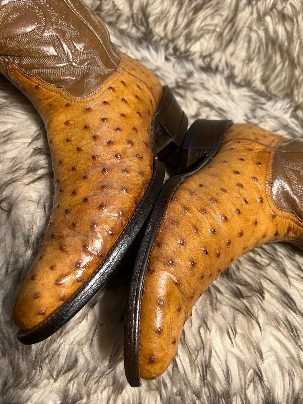 Tony Lama Pecan Brown and Tan Ostrich Western Boots Sz 8 B - Picture 8 of 14
